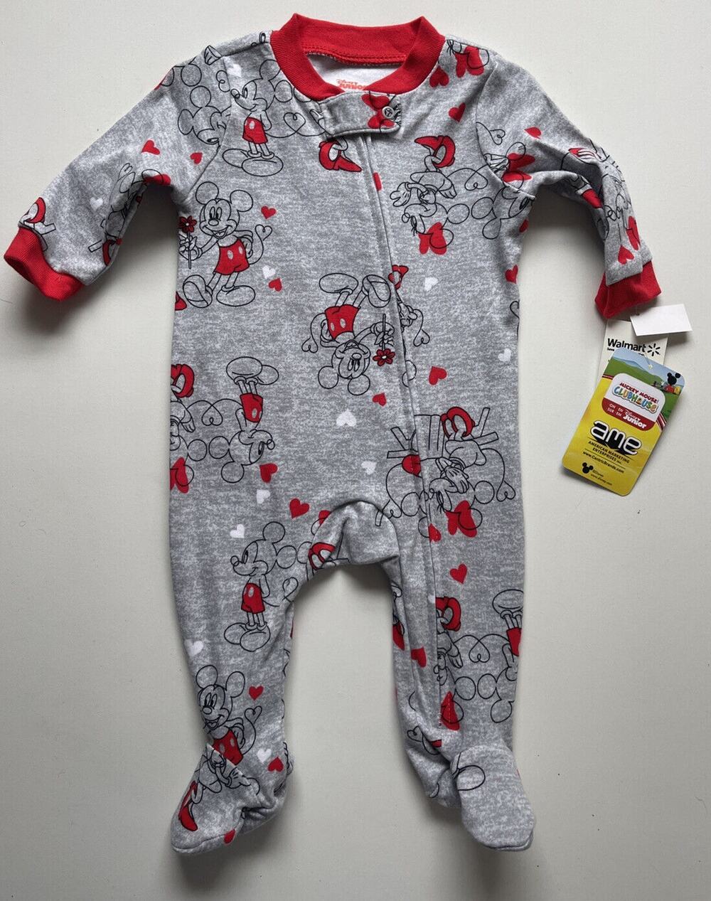 Disney Junior Minnie + Mickey 1 Piece Footed Zip Heart Sleeper 0-3 Months NWT
